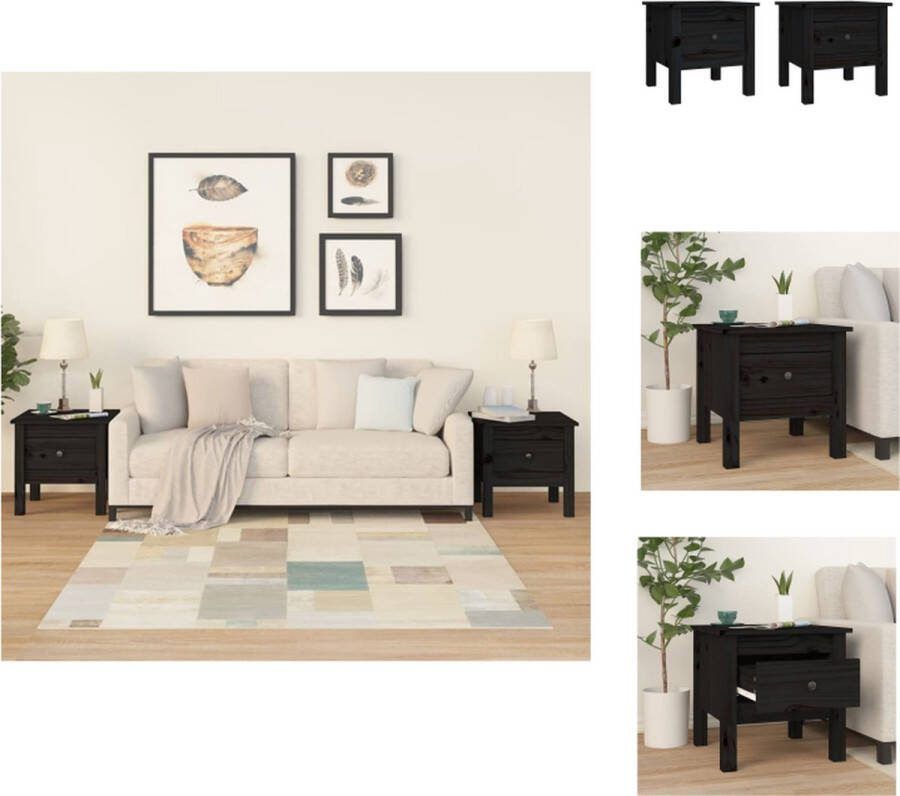 VidaXL Houten Bijzettafels Set van 2 40x40x39 cm Massief grenenhout Met lade Tafel