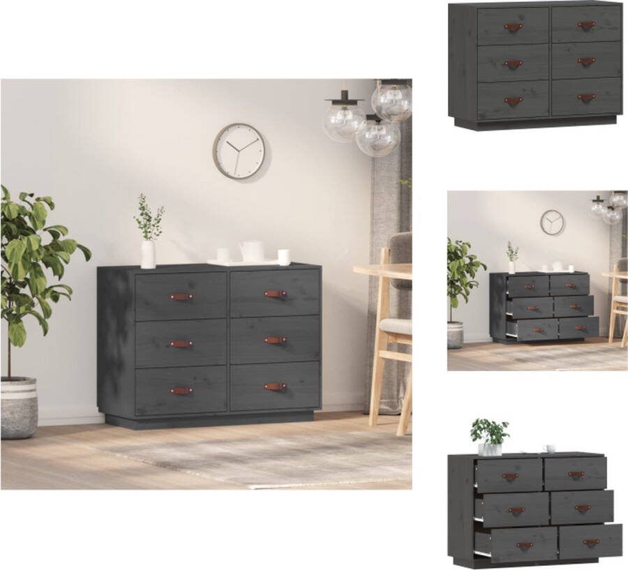 VidaXL Houten Dressoir Massief Grenenhout 100 x 40 x 75 cm Grijs Keukenkast