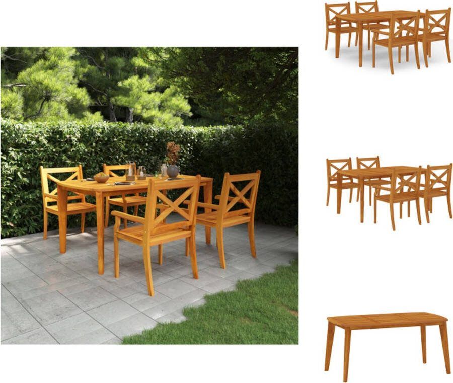 VidaXL Houten Eethoek Massief Acaciahout Tuintafel 160x90x75cm Gelat Ontwerp Tuinset