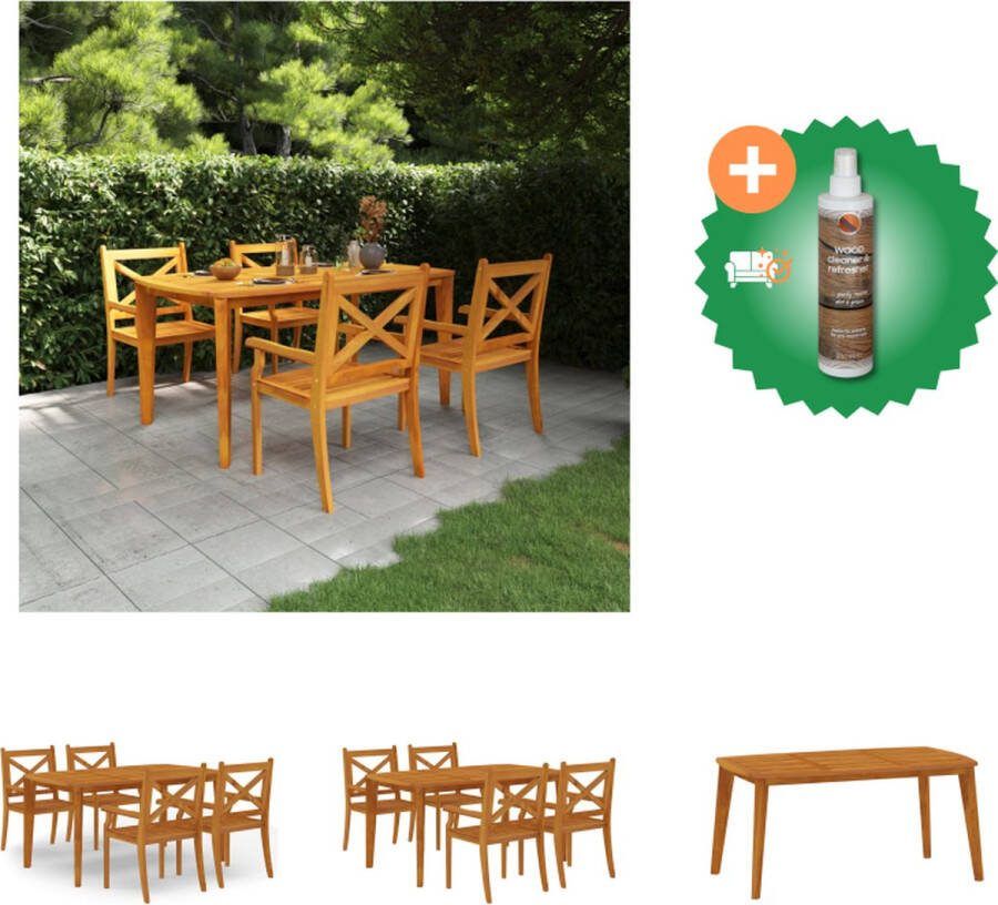 VidaXL Houten Eethoek Massief Acaciahout Tuintafel 160x90x75cm Gelat Ontwerp Tuinset Inclusief Houtreiniger en verfrisser