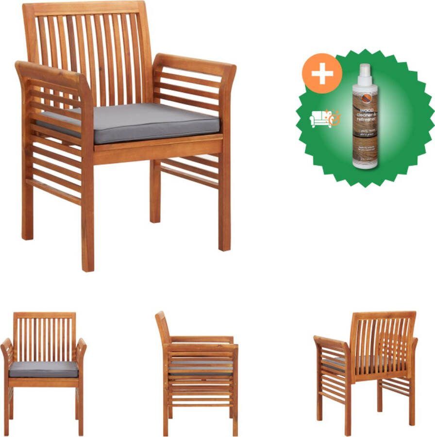VidaXL Houten eetkamerstoel acaciahout 64 x 60 x 90 cm bruin frame donkergrijs kussen Tuinstoel Inclusief Houtreiniger en verfrisser