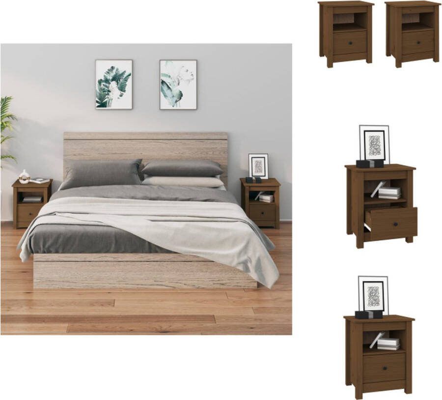 VidaXL Houten nachtkastjes Massief grenenhout 40 x 35 x 49 cm Honingbruin Kast