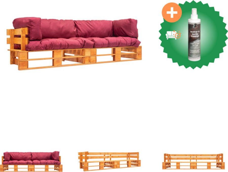 VidaXL Houten Pallet Bankenset 220x66x65 cm Rood Kussen Loungebank Inclusief Reiniger