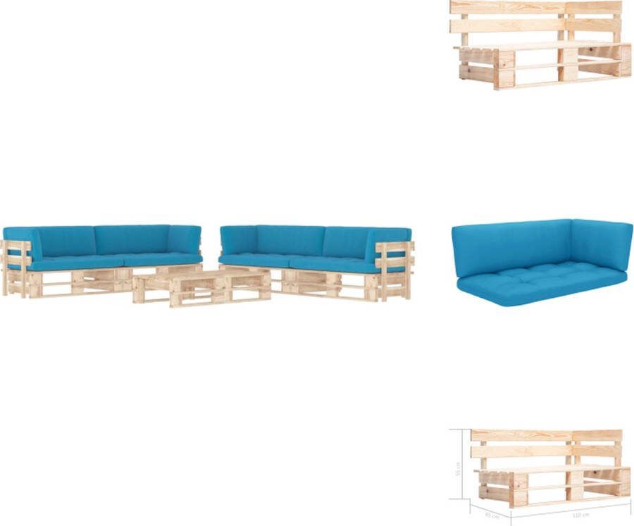 VidaXL houten pallet loungeset tuinmeubelset 60x60x25 blauw kussen grenenhout geïmpregneerd Tuinset