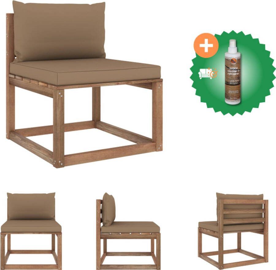 VidaXL Houten Pallet Middenbank 60 x 64 x 70 cm Geïmpregneerd Grenenhout Bruin Inclusief Kussens Loungebank Inclusief Houtreiniger en verfrisser