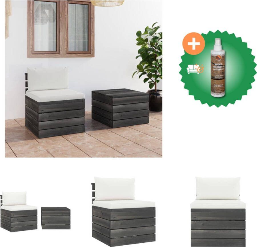 VidaXL Houten Pallettuinset Middenbank 60x65x71.5cm Tafel 60x60x41.5cm Zitkussen 60x60x6cm Rugkussen 60x38x13cm Tuinset Inclusief Houtreiniger en verfrisser