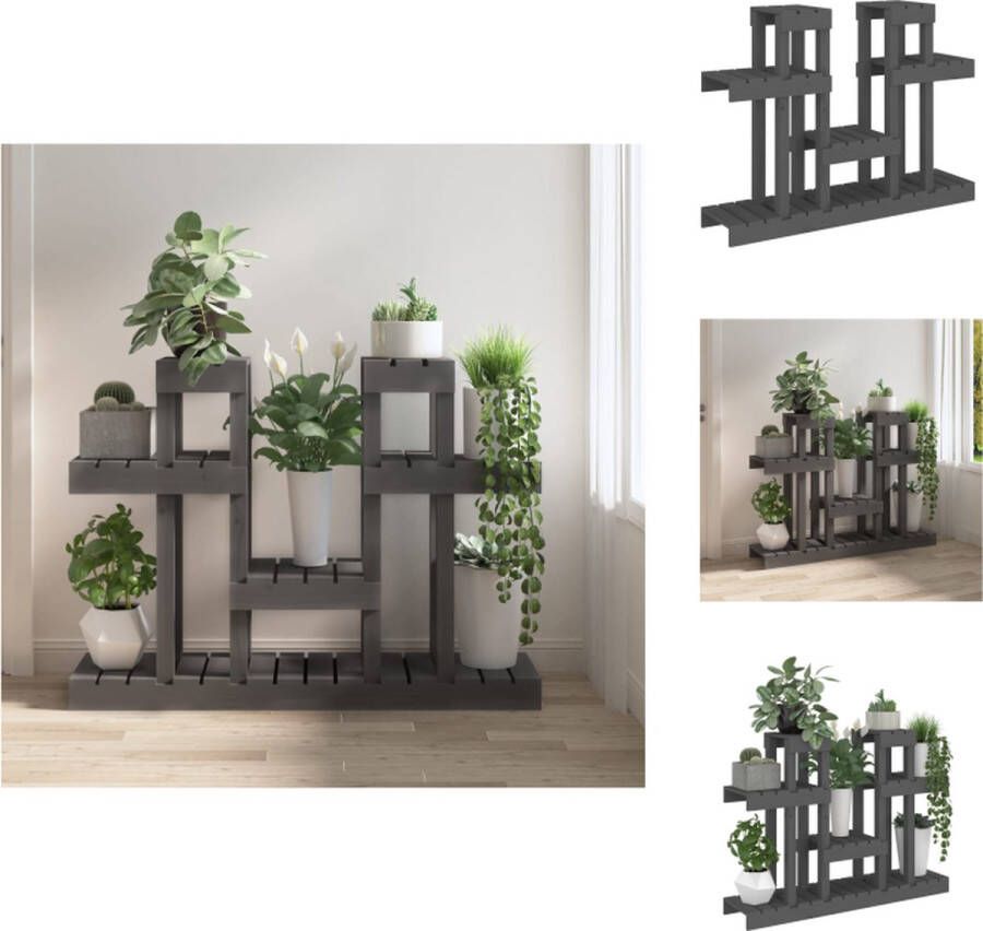 VidaXL Houten Plantenstandaard Grijs 104.5 x 25 x 77.5 cm Massief grenenhout Stabiel frame Uniek ontwerp Plantenrek