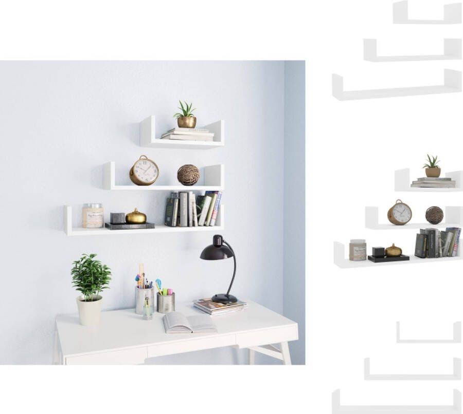 VidaXL Houten Schappen Set 60 x 15 x 10 cm Stevig en Duurzaam Wit Wandsteun