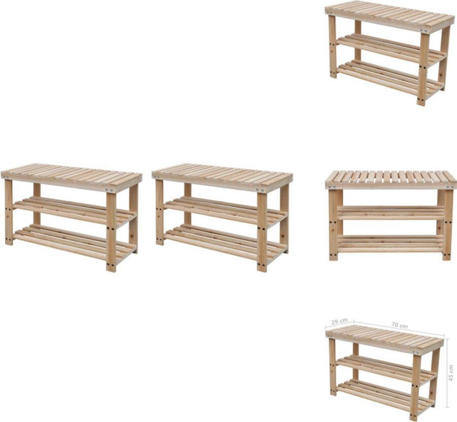 VidaXL Houten Schoenenrek 70 x 29 x 45 cm 2 Opberglagen Schoenenkast