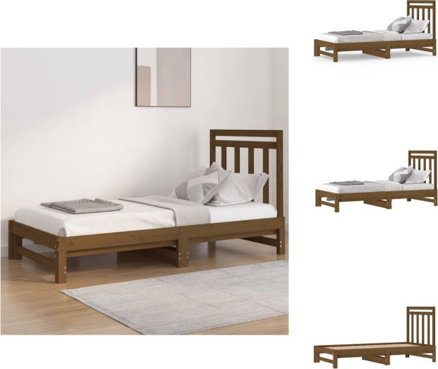 VidaXL Houten Slaapbank Uitschuifbaar Massief grenenhout Honingbruin 195.5 x 182 x 30 cm Comfortabele ondersteuning Bed
