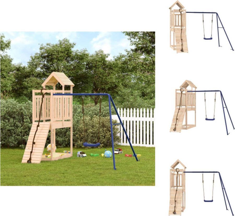 VidaXL Houten speelhuis is een speeltoestel met klimwand enkele schommel en zandbak 243 x 186 x 214 cm Speeltoestellencombinatie