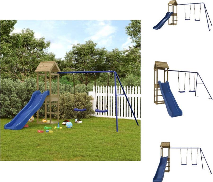 VidaXL Houten Speelhuis met Glijbaan Multi-activiteitencentrum 308 x 315 x 194 cm Duurzaam Grenenhout Stabiel Frame Inclusief Schommelset en Golfglijbaan Speeltoestellencombinatie
