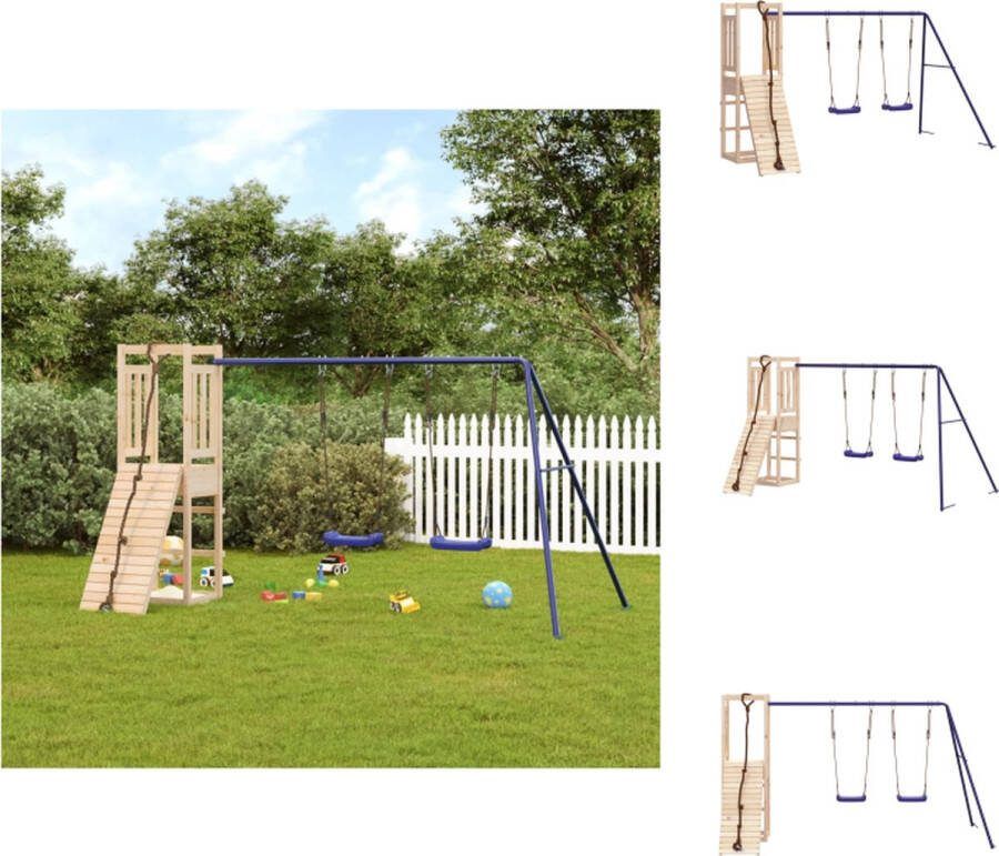 VidaXL Houten Speelhuis Multi-activiteitencentrum 308 x 184 x 169 cm Dubbele schommel klimwand Speeltoestellencombinatie