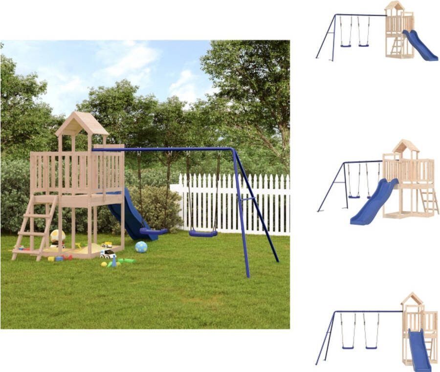 VidaXL Houten Speelhuis Speeltoren Dubbele Schommel Blauw 356x378x214cm Speeltoestellencombinatie
