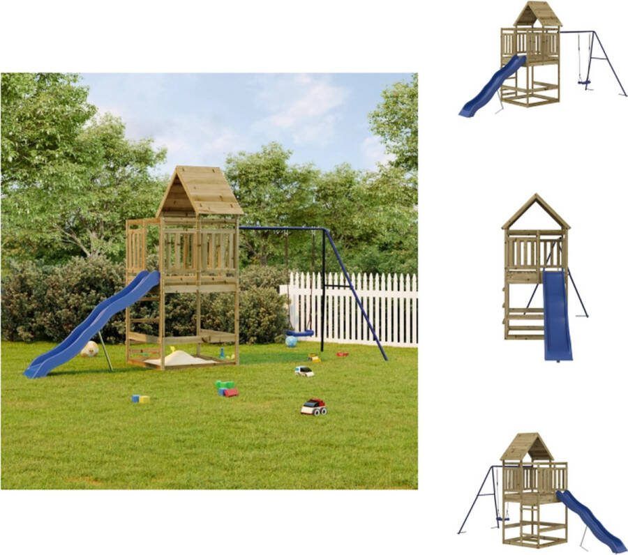 VidaXL Houten Speelset Speeltoestel met Glijbaan en Schommel 482 x 206 x 264 cm Duurzaam Materiaal Speeltoestellencombinatie