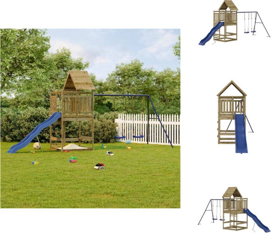VidaXL Houten Speelset Speeltoren 110x112x264cm Golfglijbaan 210x40cm Dubbele schommelset 262x185x186cm Speeltoestellencombinatie