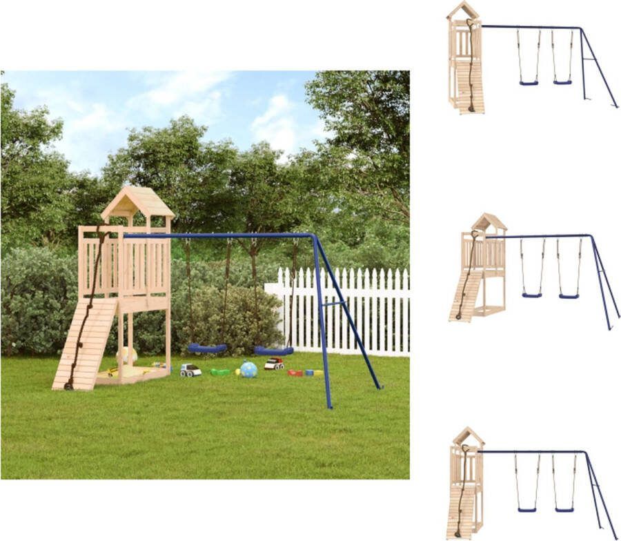 VidaXL Houten Speelset Speeltoren 314x186x214 cm 90 cm hoog platform Dubbele schommelset Massief grenenhout Speeltoestellencombinatie