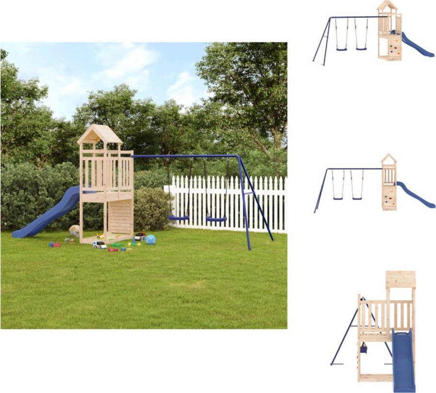 VidaXL Houten speelset Speeltoren 495x186x214 cm Golvende glijbaan Dubbele schommel Blauw Speeltoestellencombinatie