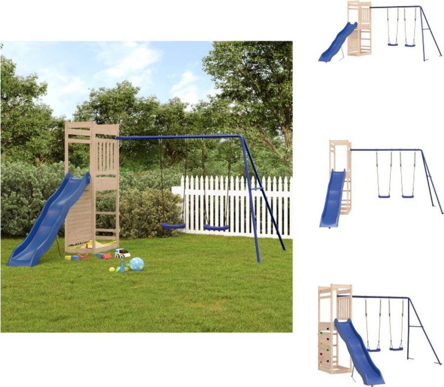 VidaXL Houten speelset speeltuin voor kinderen massief grenenhout 316 x 349 x 207 cm inclusief schommel glijbaan en rotswand 3-8 jaar max 45 kg montage vereist Speeltoestellencombinatie