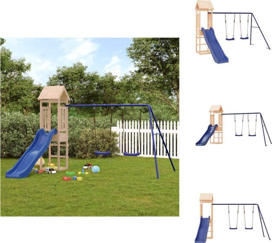 VidaXL Houten Speeltoestel Speeltoren 308x321x207 cm Dubbele Schommelset Golfglijbaan 186x38 cm Blauw Speeltoestellencombinatie