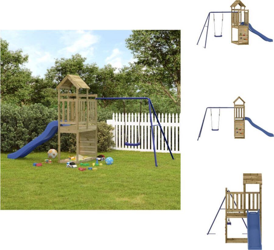 VidaXL Houten Speeltoestel Speeltoren 424x186x214 cm Duurzaam grenenhout Stevig frame Multi-activiteitencentrum Veilig ontwerp Geschikt voor 3-8 jaar Max gewicht 45 kg Inclusief handleiding en accessoires Speeltoestellencombinatie