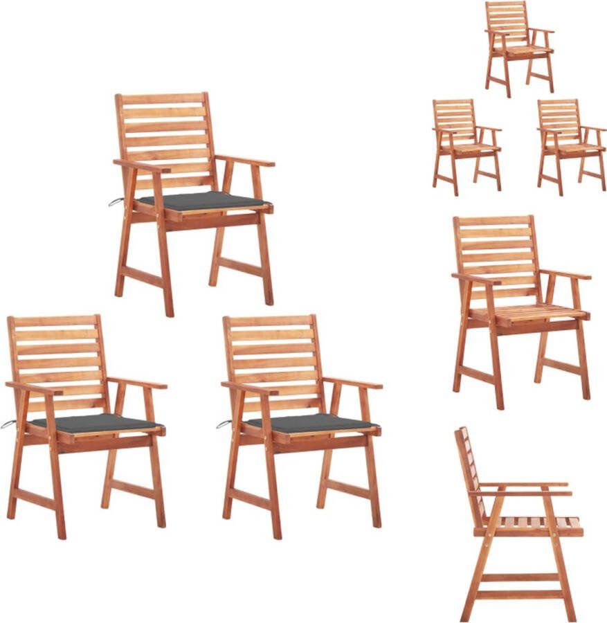 VidaXL Houten Stoelenset Acaciahout Met Kussens 3 Stoelen Antraciet Tuinstoel