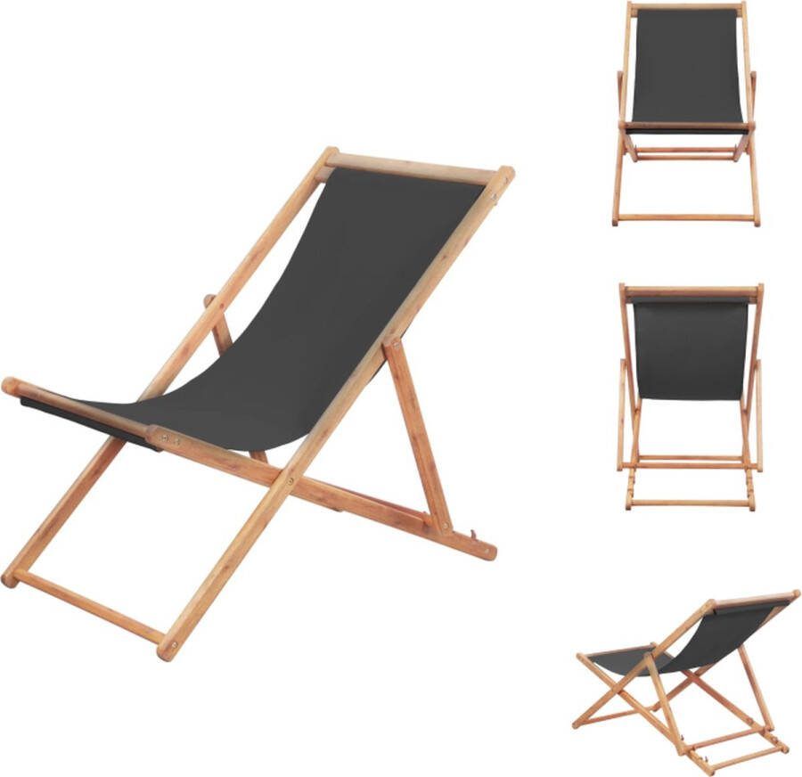 VidaXL Houten Strandstoel Campingstoel Verstelbaar Grijs Eucalyptushout frame Polyester zitting Tuinstoel