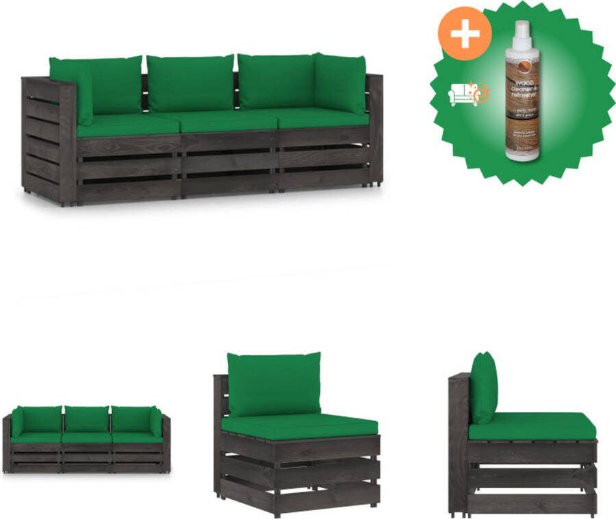 VidaXL Houten Tuinbank Palletbank Grenenhout Groen kussen 69 x 70 x 66 cm Tuinset Inclusief Houtreiniger en verfrisser