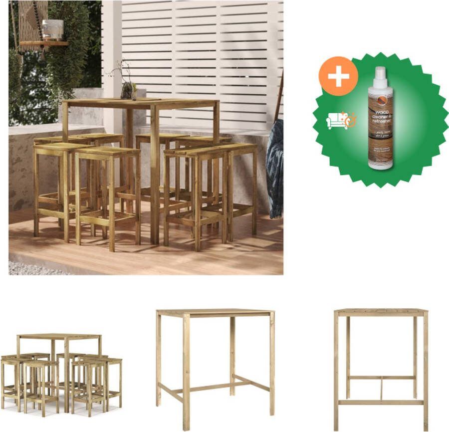 VidaXL Houten Tuinbarset Bartafel 110x100x110 cm 8 Barkrukken Grenenhout groen geïmpregneerd Tuinset Inclusief Houtreiniger en verfrisser
