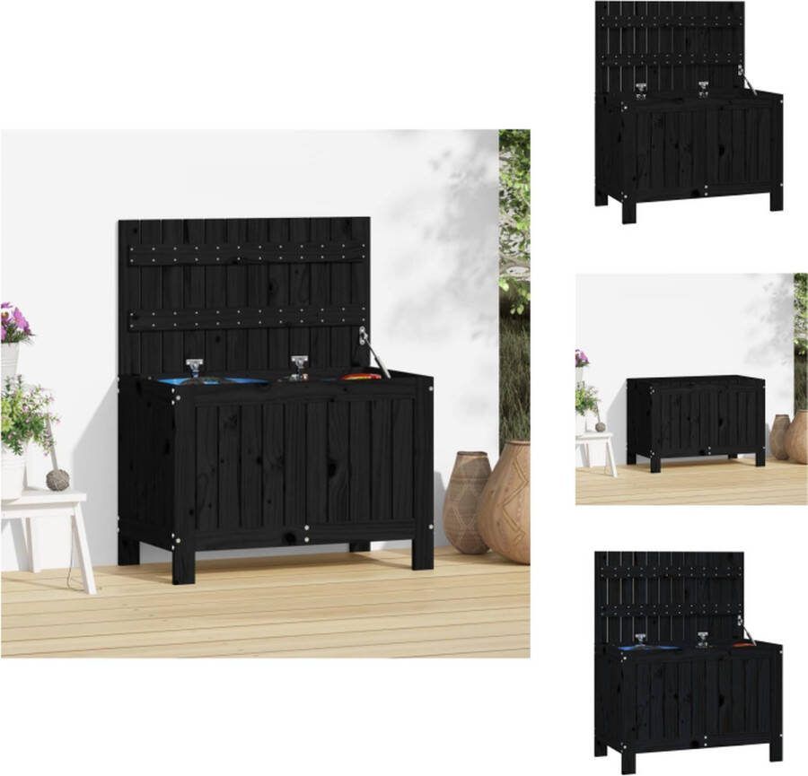VidaXL Houten Tuinbox 76 x 42.5 x 54 cm Massief Grenenhout Zwart Opberger