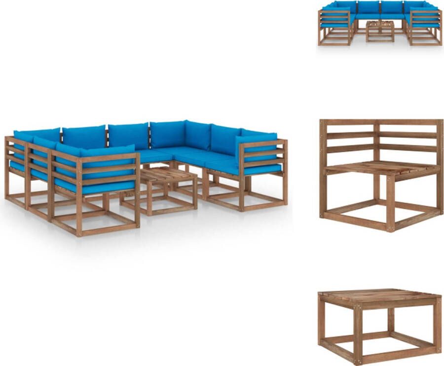 VidaXL Houten tuinset hoekbank en middenbank tafel kussens lichtblauw 100% polyester Tuinset