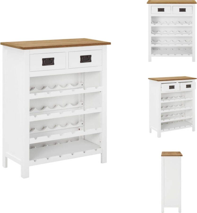 VidaXL Houten Wijnkast 72 x 32 x 90 cm Eiken en Wit Massief Eikenhout MDF met Eiken Fineer Massief Acaciahout Wijnrek