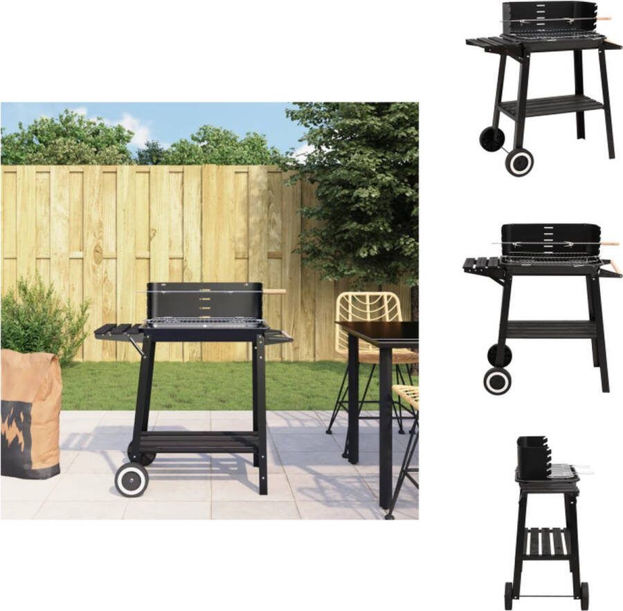 VidaXL Houtskoolbarbecue Staal Verstelbare Hoogte Met Windscherm Met Schap Inclusief Barbecueaccessoires Barbecue