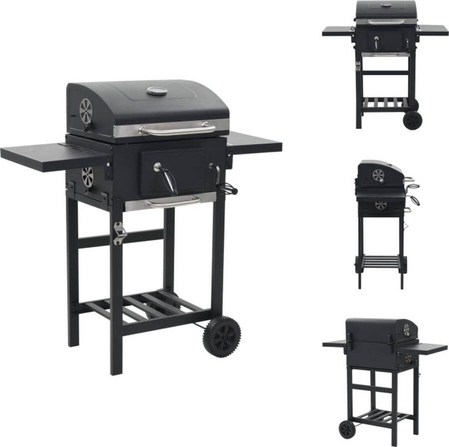 VidaXL Houtskoolbarbecue Zwart 97 x 57 x 99 cm Geïntegreerde thermometer Inklapbare zijtafels Barbecue