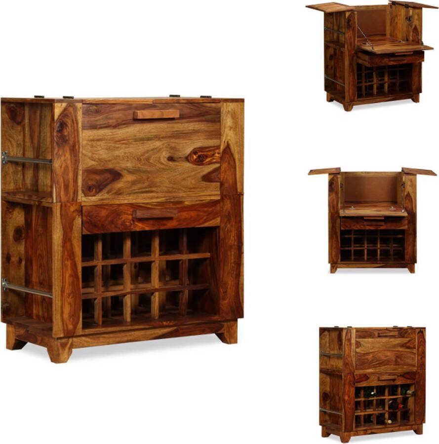 VidaXL Huisbar Vintage Massief Sheeshamhout 85x40x95 cm Wijnrek