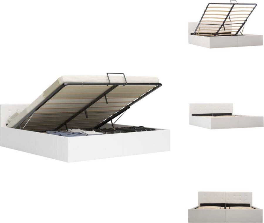 VidaXL Hydraulisch Kunstleren Bedframe Tweepersoons Wit 211 x 168 x 73 cm Met opbergvak Bed