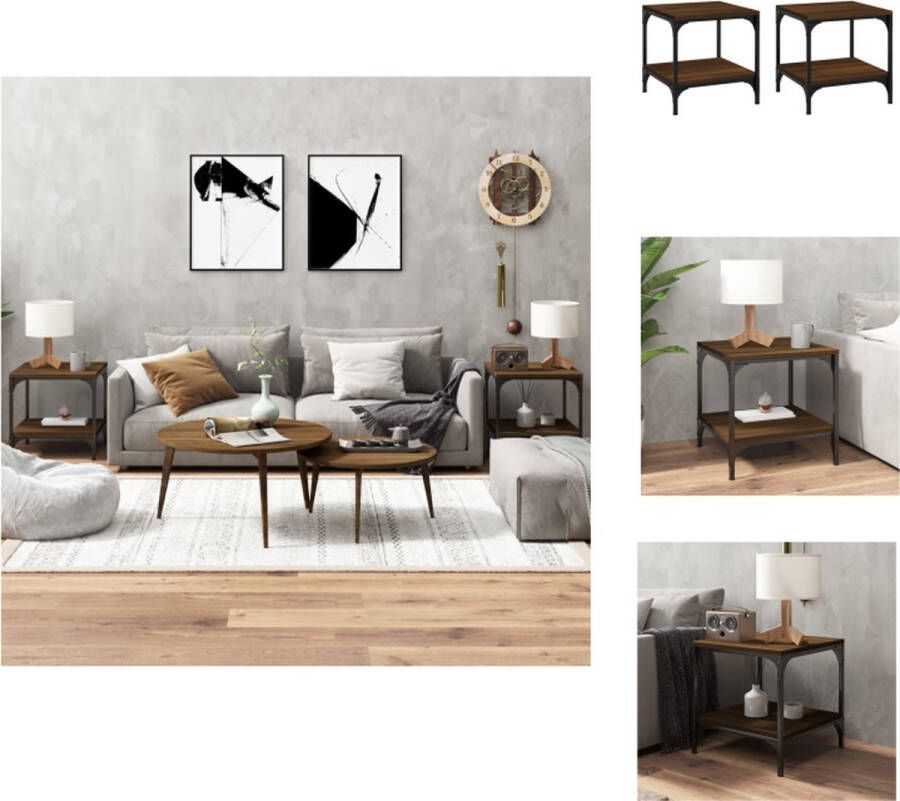 VidaXL Industriële bijzettafels 40 x 40 x 40 cm Bruineiken Hoge kwaliteit Stabiel frame Tafel