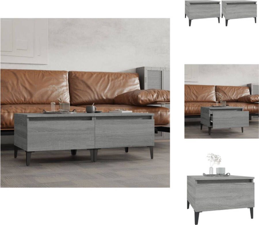 VidaXL Industriële Bijzettafels Grijs Sonoma Eiken Stevig Vochtbestendig Met 1 Lade Metalen Voeten 50x46x35cm Set van 2 Tafel