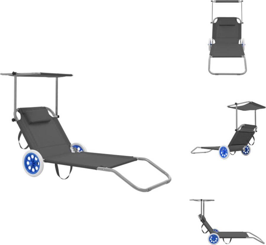 VidaXL Inklapbaar Ligbed Strandstoel 146x63x55 cm Grijs Ligbed