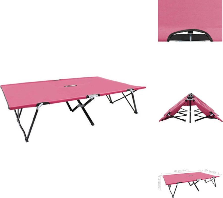 VidaXL Inklapbaar Zonnebed Kampeerbed voor 2 Personen Roze 194x124x44 cm 240 kg Waterbestendig Ligbed