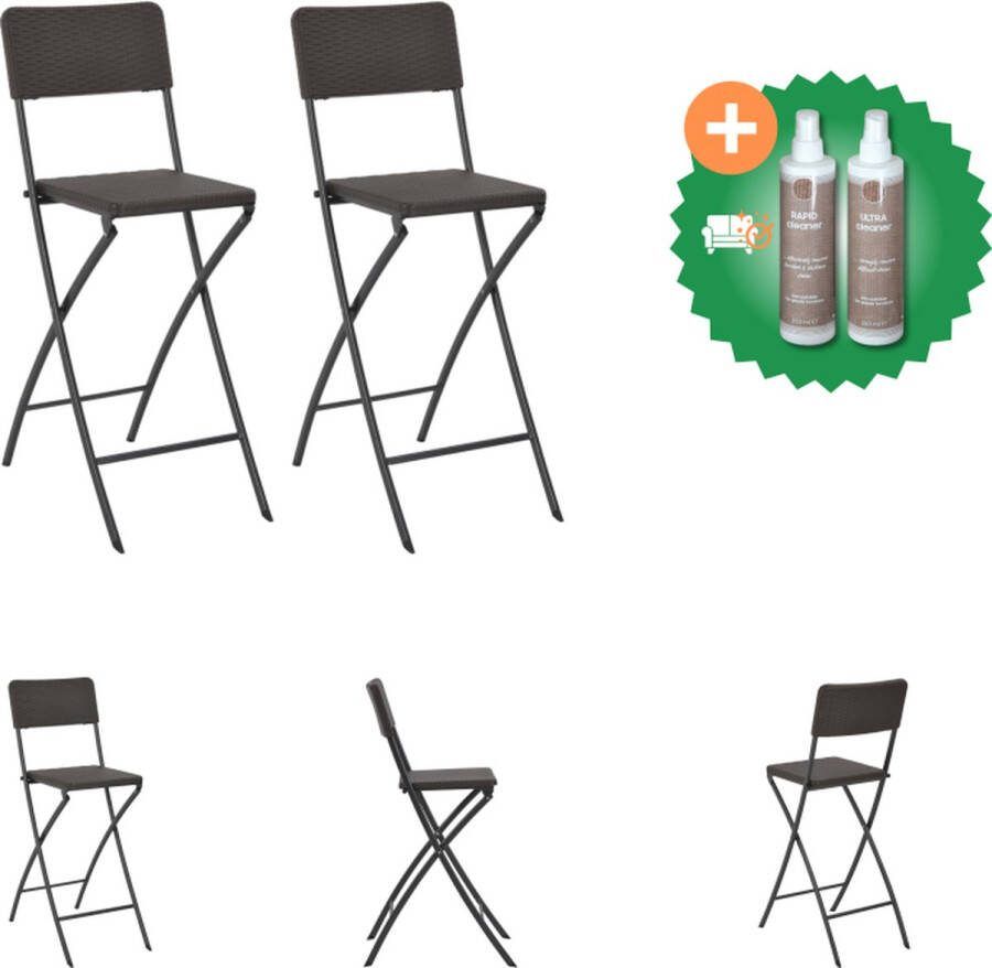VidaXL Inklapbare Barstoelen Rattan Look 45x63x114 cm Bruin HDPE Tuinstoel Inclusief Onderhoudsset