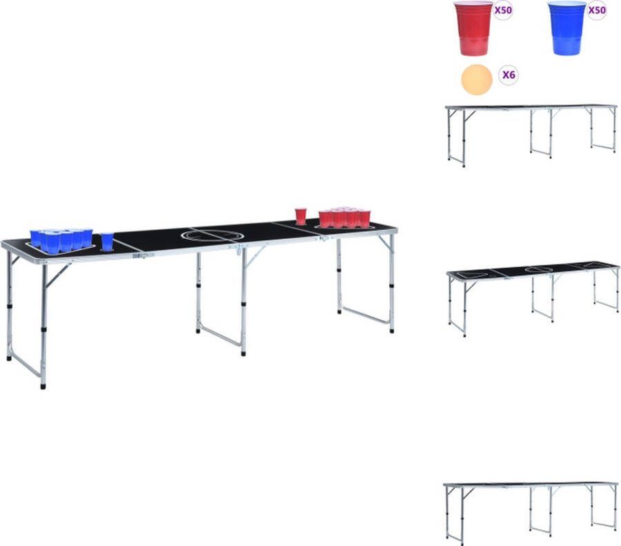 VidaXL Inklapbare Bierpongtafel Zwart 240 x 60 cm Verstelbaar Actiespel