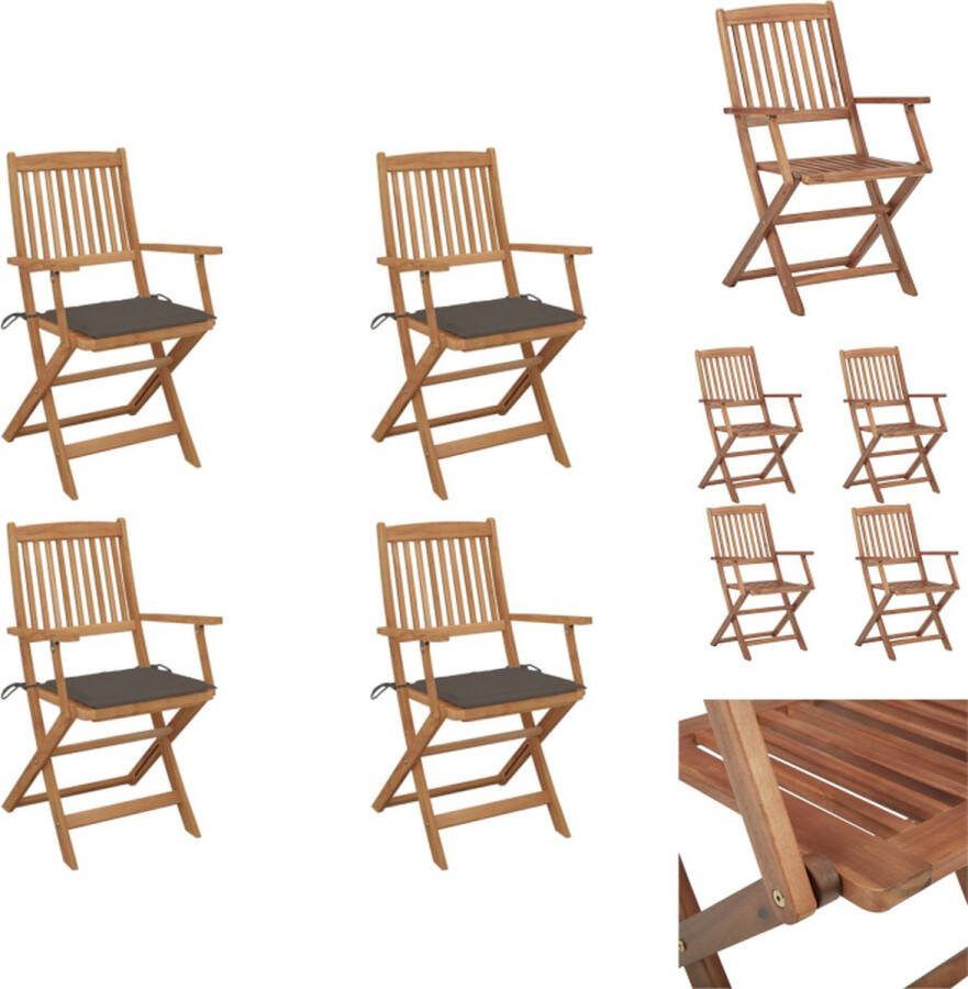VidaXL Inklapbare Klapstoelen Massief Acaciahout Taupe Kussen Set van 4 Tuinstoel