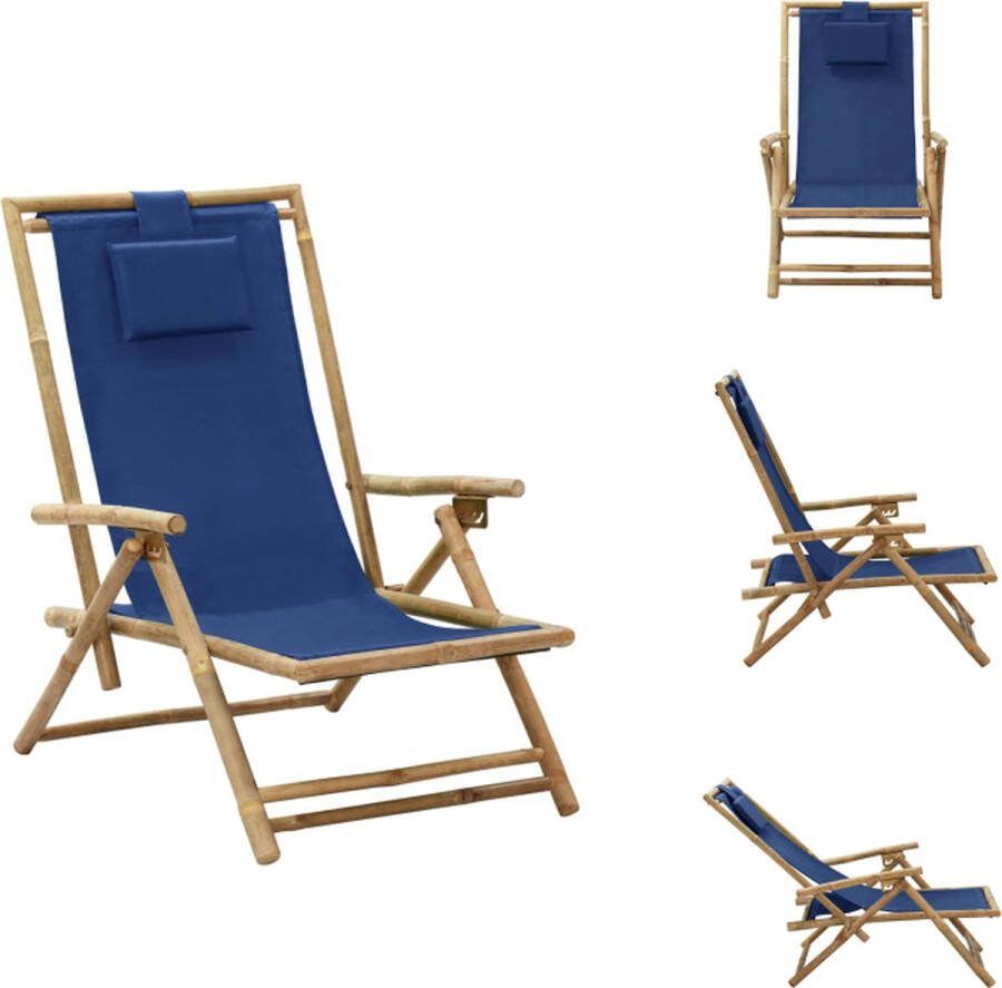 VidaXL Inklapbare Leunstoel Tuinmeubelen 64 x 89 x (71 94) cm Marineblauw Bamboe Tuinstoel