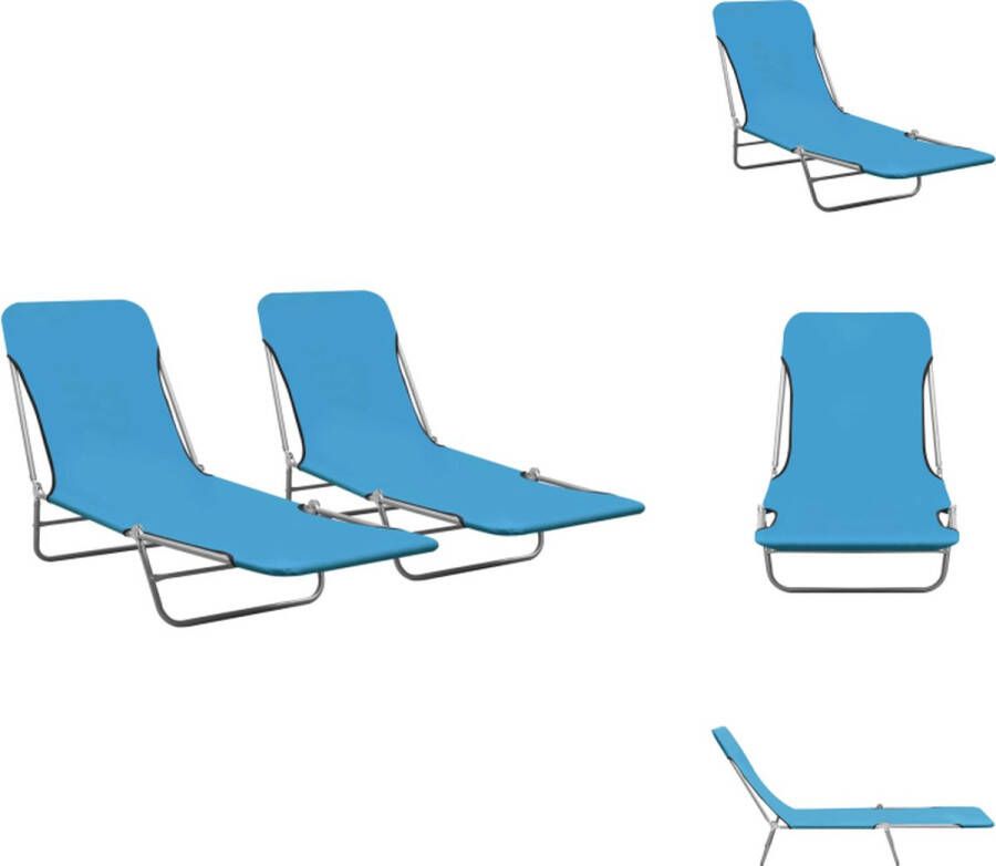 VidaXL Inklapbare ligbedden Strandstoelen Blauw 55x182x24cm Verstelbare rugleuning Ligbed