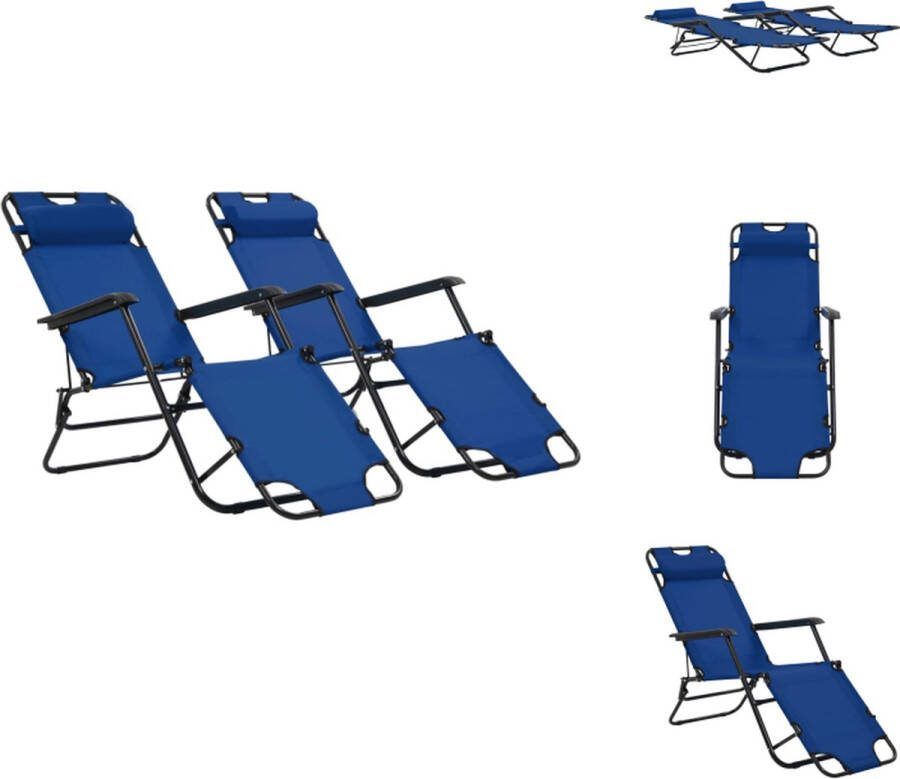 VidaXL Inklapbare Ligbeddenset Campingstoelen Blauw 175x61x87 cm 2 Standen Verstelbaar Ligbed