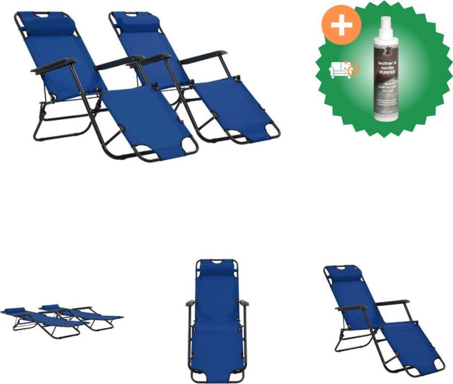 VidaXL Inklapbare Ligbeddenset Campingstoelen Blauw 175x61x87 cm 2 Standen Verstelbaar Ligbed Inclusief Reiniger
