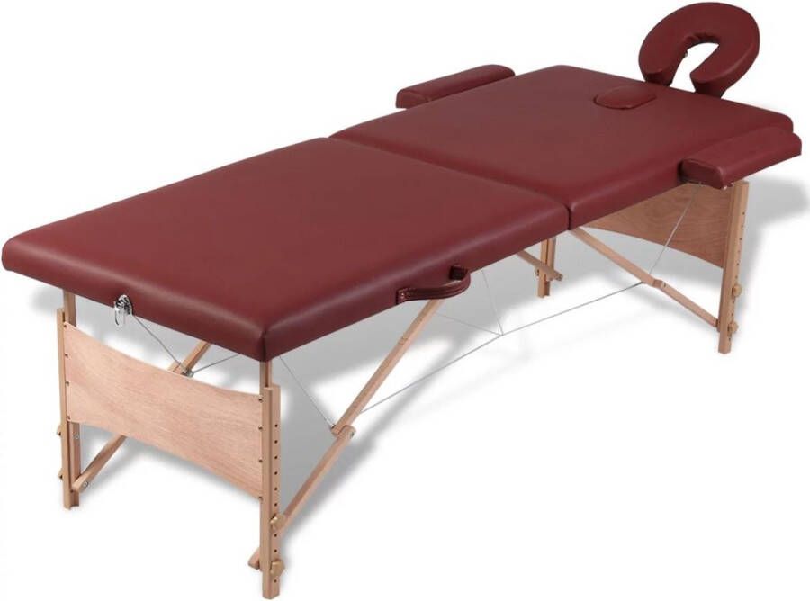VidaXL Inklapbare massagetafel 2 zones met houten frame (Rood)