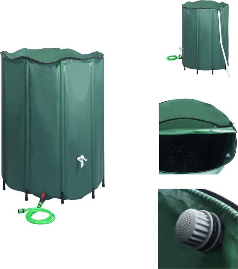 VidaXL inklapbare regenton donkergroen PVC 120x110 cm 1.250 L opslag roestbestendig met netfilters en tap Regenton