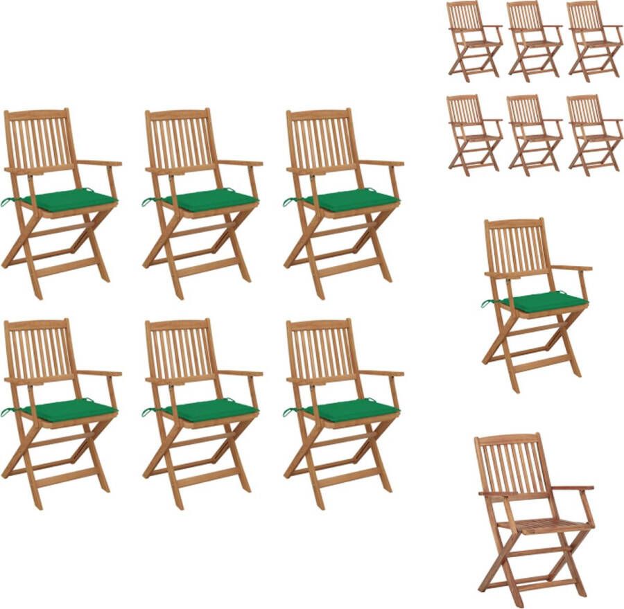 VidaXL Inklapbare stoel Tuin 54 x 57 x 91 cm Massief acaciahout Groen kussen Tuinstoel